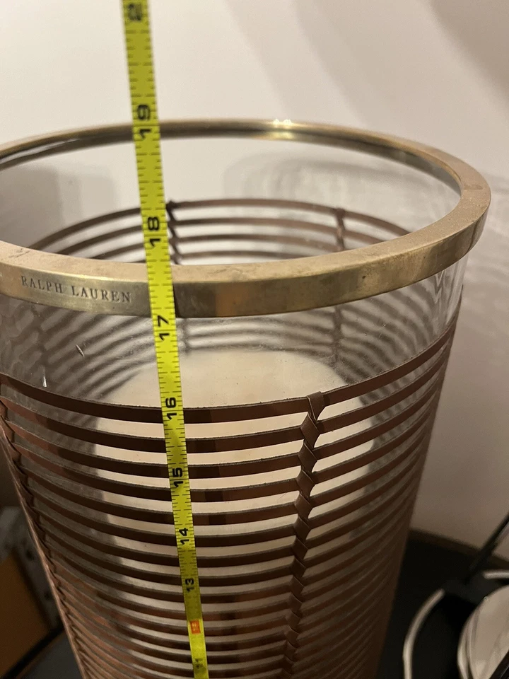 Portavelas Ralph Lauren Grande Sillín Cuero Vidrio Latón Huracán Pilar Difícil de Encontrar Foto 2 de 3