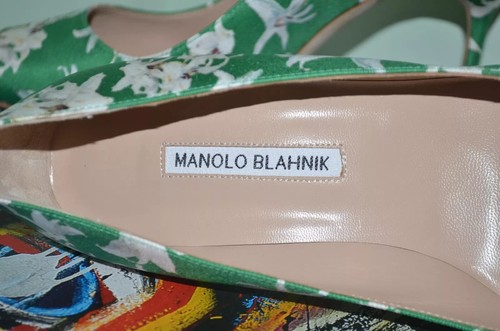 New Manolo Blahnik *RARE* Green Floral Lillies 4" Bb Pumps High heels shoes 40 - Picture 9 of 10