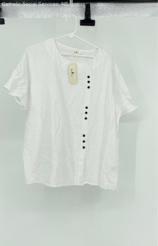 Agnes Orinda White Women's Short Sleeve Round Neck 100% Cotton Blouses - Size 2X