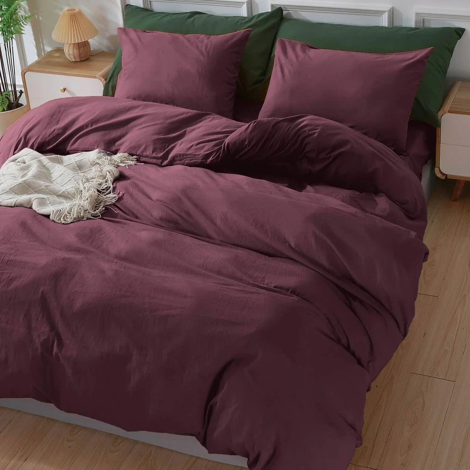 Capa de edredom grande textura de linho 100% algodão lavado (vermelho escuro bordô) conjunto com 3 fotos - Imagem 4 de 4