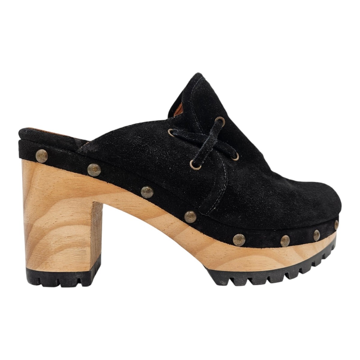 POLO RALPH LAUREN Genuine Calf Suede Mule Clog Platform Heels