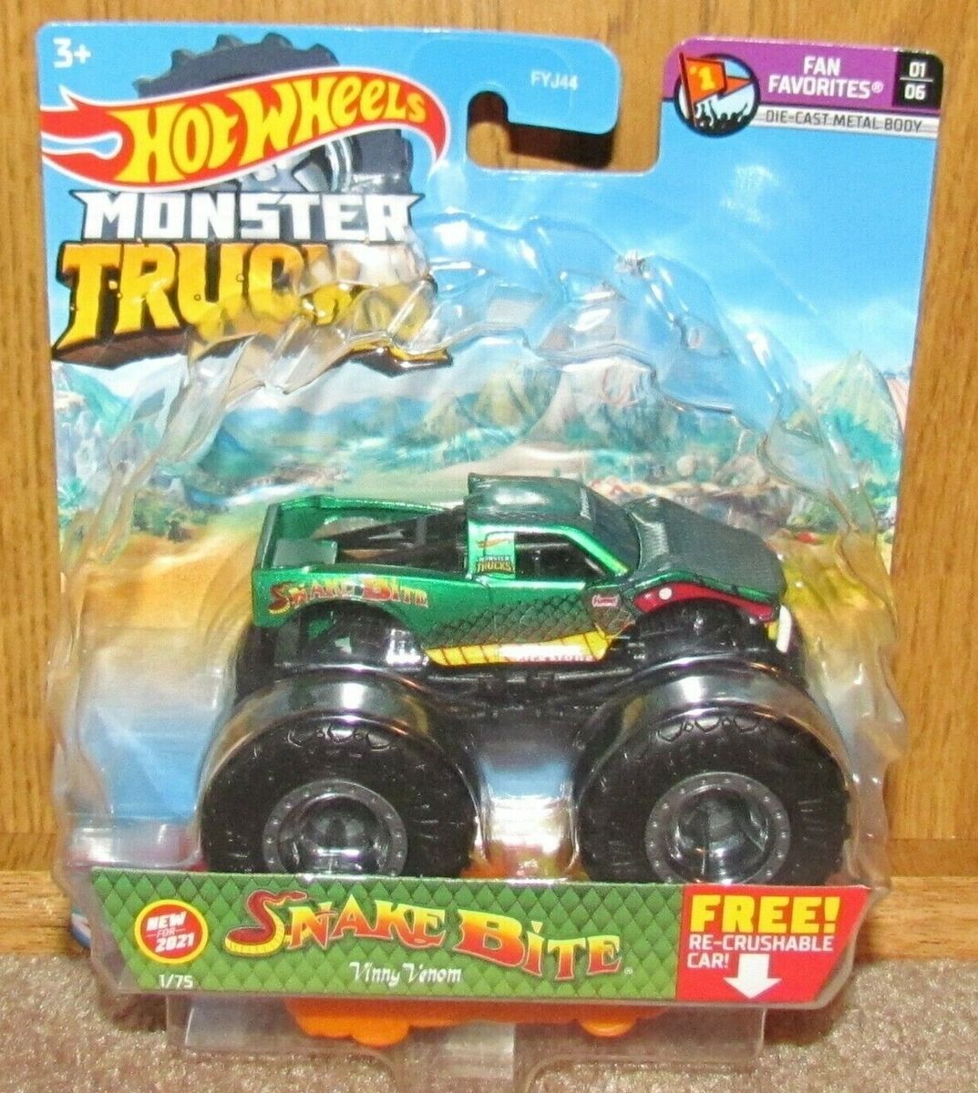 Hot Wheels Monster Trucks 1:64 Scale Vehicle - Snake Bite Vinny Venom