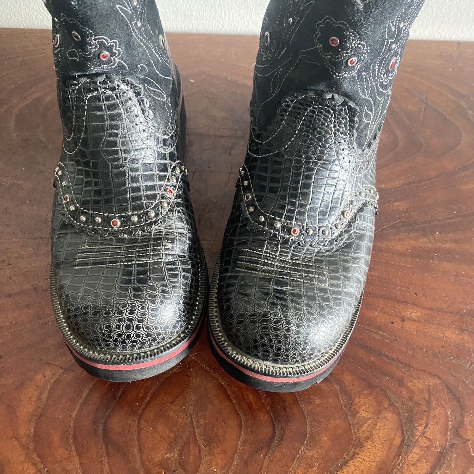 ARIAT Fat Baby Gem Baby Cowboy Boots 7.5 B Snake Suede Leather Roper