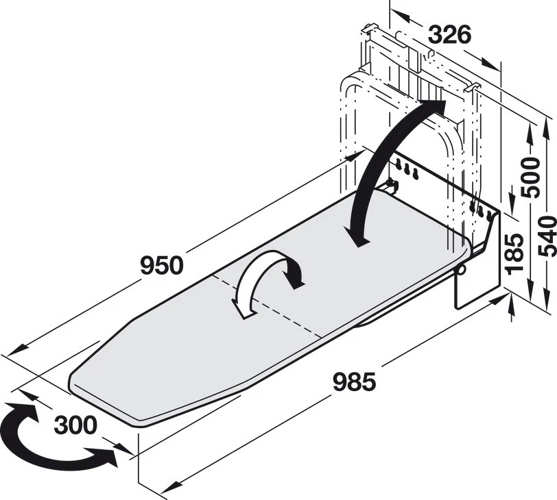 Häfele Ironfix Bügeltisch klappbar silber Bügelbrett Wandmontage 180° schwenkbar - Bild 4 von 4