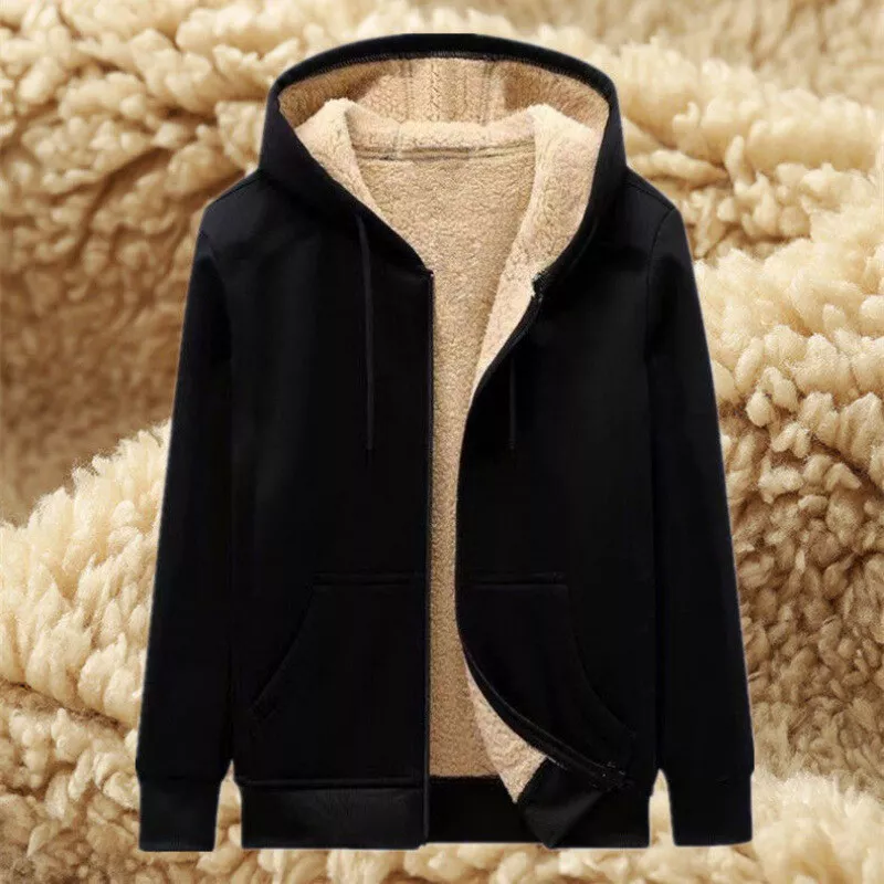 Mens Fleece Fur Hooded Jacket Coat Zip Warm Hoodie Sweatshirt M 5XL SIZES