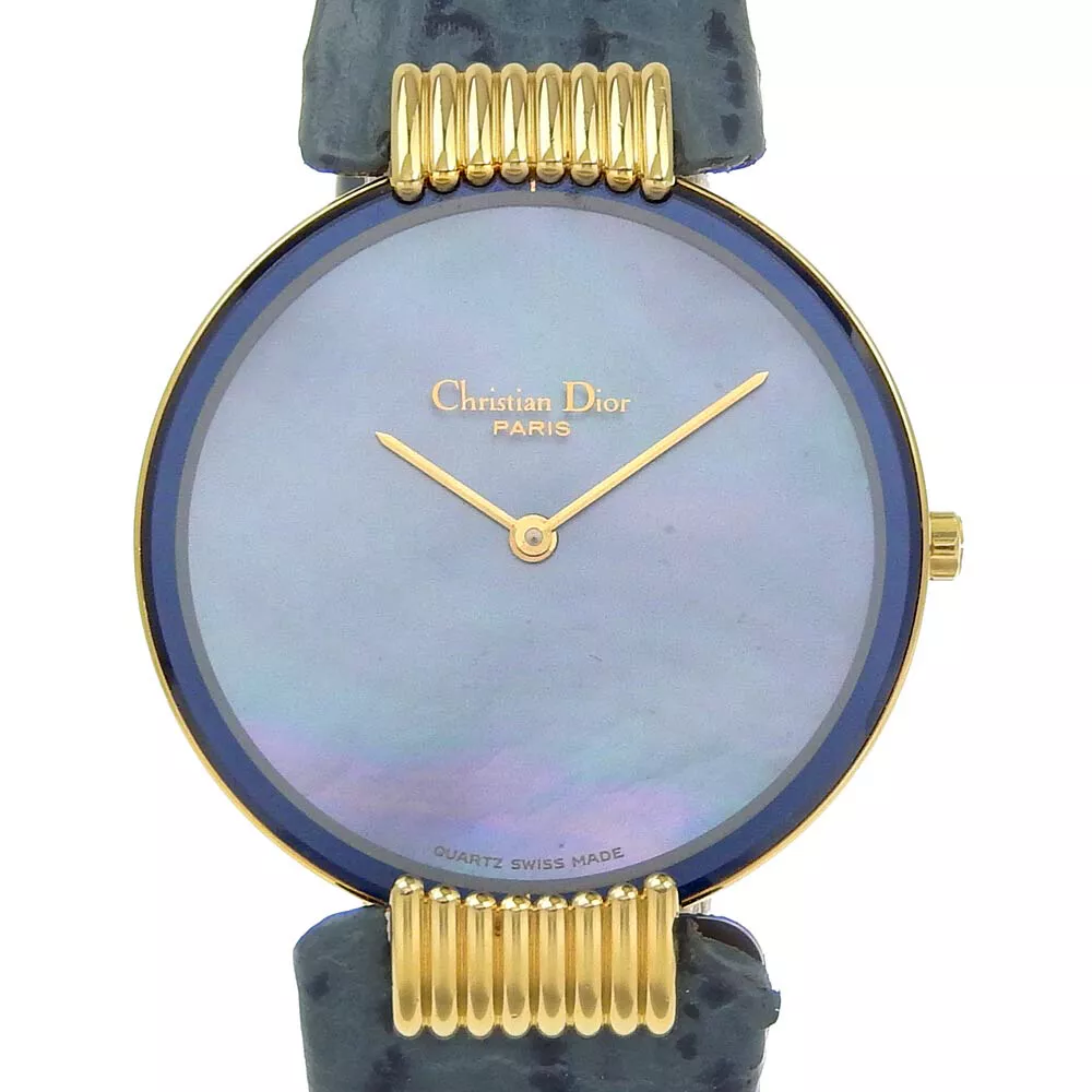 Montres Dior Bakira D47 153 5 Coquillage Bleu Cadran Plaqué Or/Cuir Gaufré...