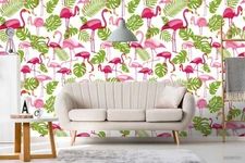 3D Flamingo Leaves Wallpaper Wall Mural Removable Self-adhesive Sticker 1101