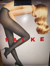 New Women's FALKE 40669 Marine Fashion Prime Ribbed Tights 60 DEN Size L