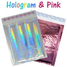 6x10 Pink  Hologram Metallic Bubble Mailers Holographic Air Shipping Envelopes