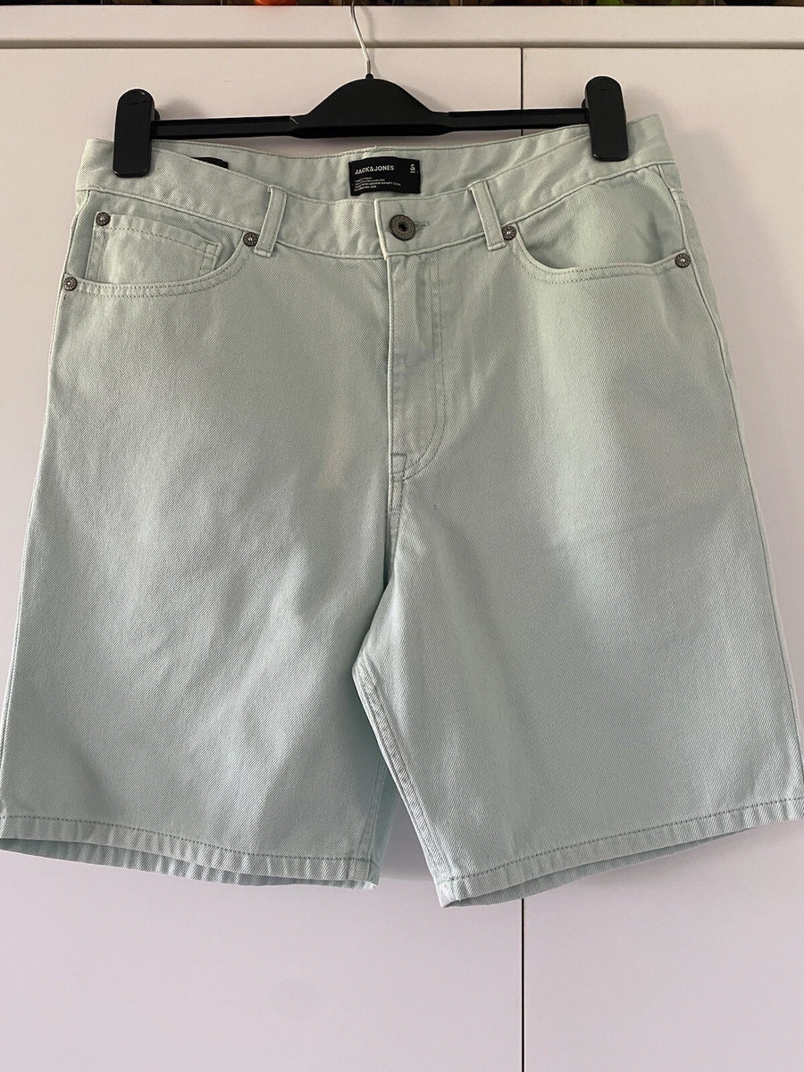 Jack Jones Mens Summer Holiday Mint pale Green Denim Shorts Size M