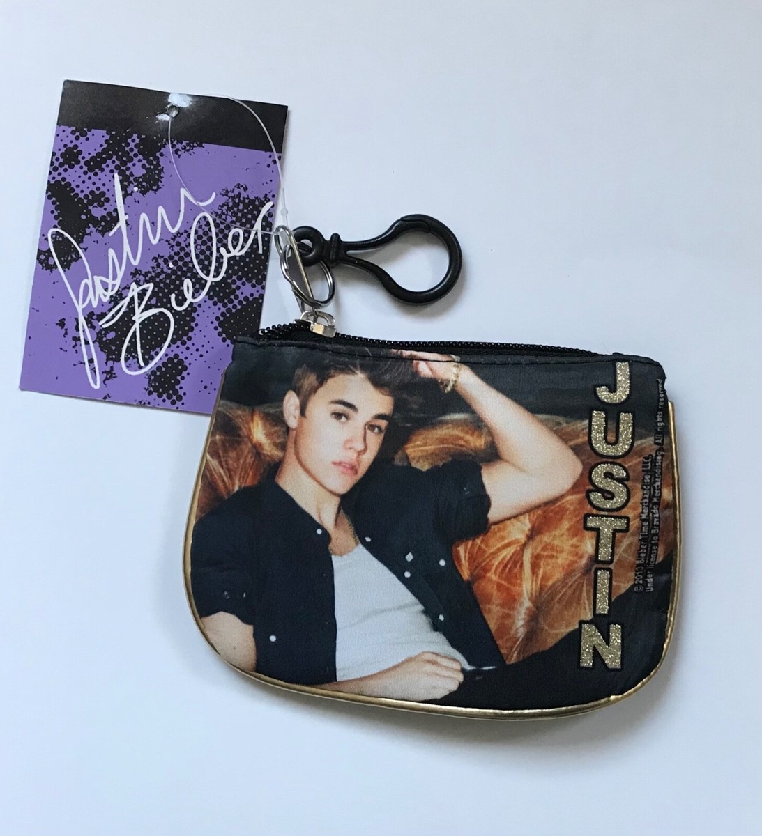 NEW Justin Bieber Canvas Black/Gold Coin Purse Keychain | eBay