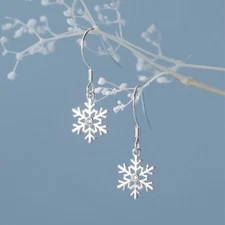925 sterling silver Christmas snowflake dangle drop earrings