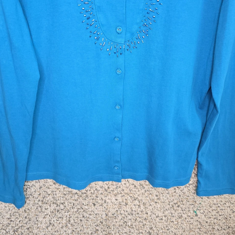 Talbots Cardigan Womens Large Blue Button Up Beaded Lightweight Casual Ladies - Image 4 of 4