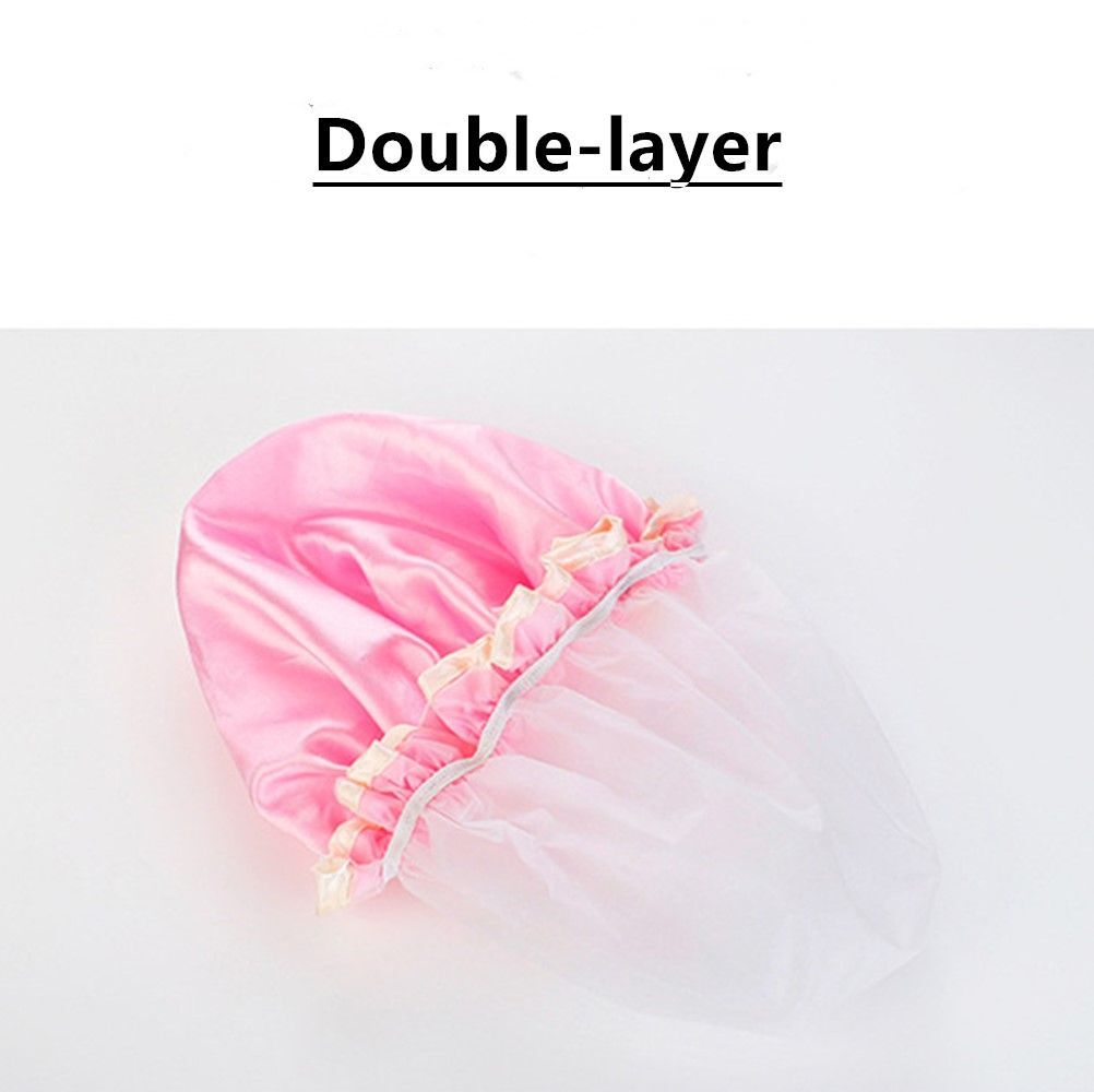 Doublelayer Waterproof Thickened Head Hair Cover Shower Cap Sleep Cap