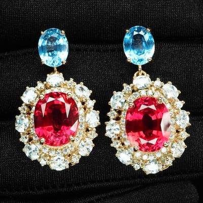 ESTATE PINK PADPARADSCHA SAPPHIRE 21.05CT 925 STERLING SILVER ROSE GOLD EARRINGS