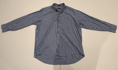 Chaps Mens 18 34/35 Easy Care Long Sleeve Button Down Dress Shirt Striped Blue