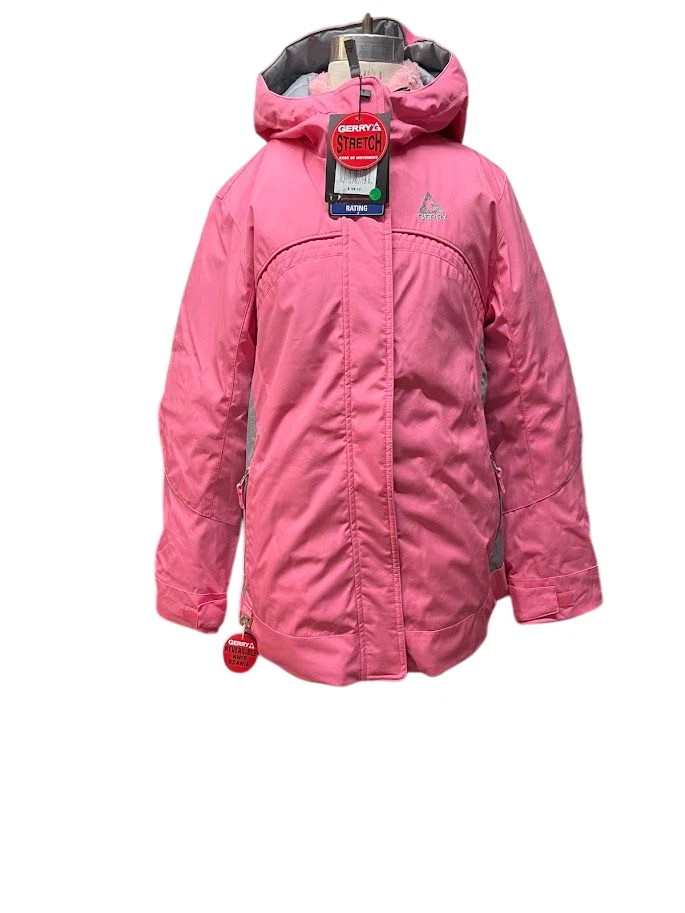 Gerry Girls Jacket L 14/16 Pink Insulated Hooded Snow Reversible + Beanie