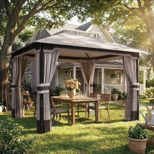 Outsunny Pavillon 3,6x3 m Wasserabweisend Stabil Gartenpavillon mit Doppeldach