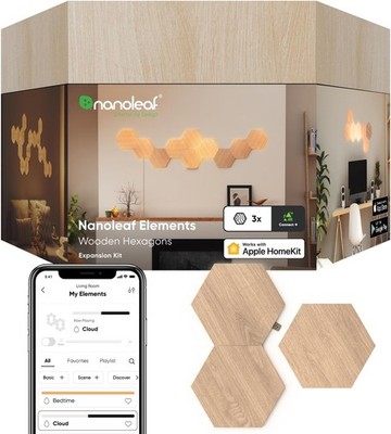 Nanoleaf Elements - Hexagon Erweiterungspack, 3 zusätzliche LED Panels Holzoptik
