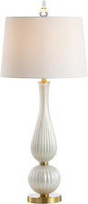 JONATHAN Y 33.7" White Iridescent Fluted Glass Table Lamp, Contemporary...