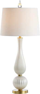 JONATHAN Y 33.7'' White Iridescent Fluted Glass Table Lamp, Contemporary...