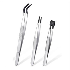 3Pcs Tweezers with Rubber Tips Tweezers PVC Coated Tweezers Set, Rubber Straig..