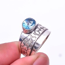 London Blue Topaz - Brazil Designer Handmade 925 Sterling Silver Ring s.7 Sku67