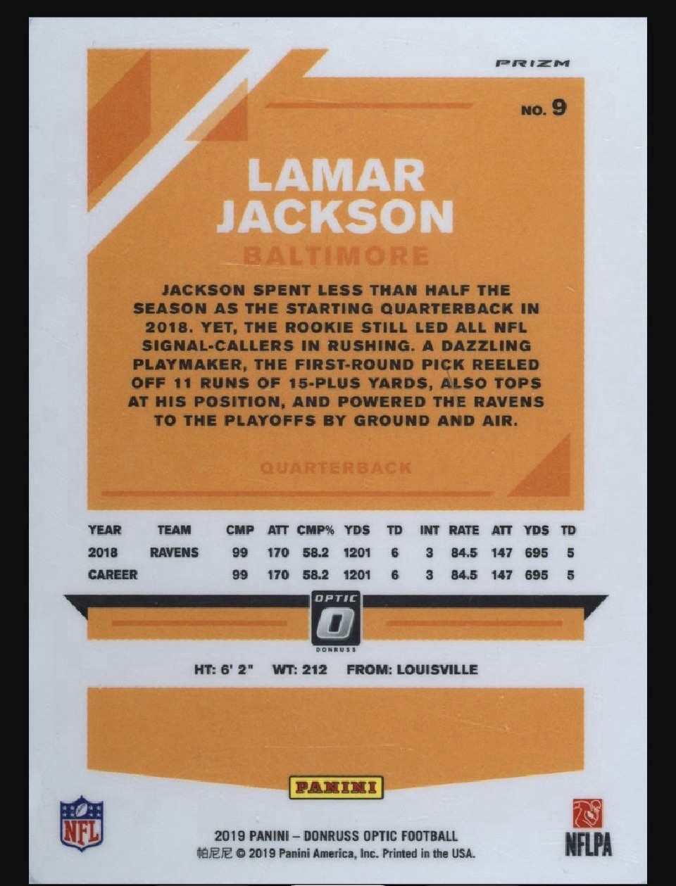 2019 POP 115⭐️LAMAR JACKSON #9🏈PANINI DR OPTIC HOLO⭐️PSA 10 BALT RAVENS view 3