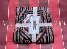 New Victoria  s Secret Glazed Satin Long Pajama Set Festive Red Green Stripe M
