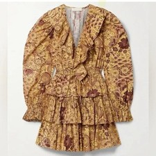 Ulla Johnson Lola Tiered Ruffled Long Sleeve Mini Dress Amber Size XS | 0