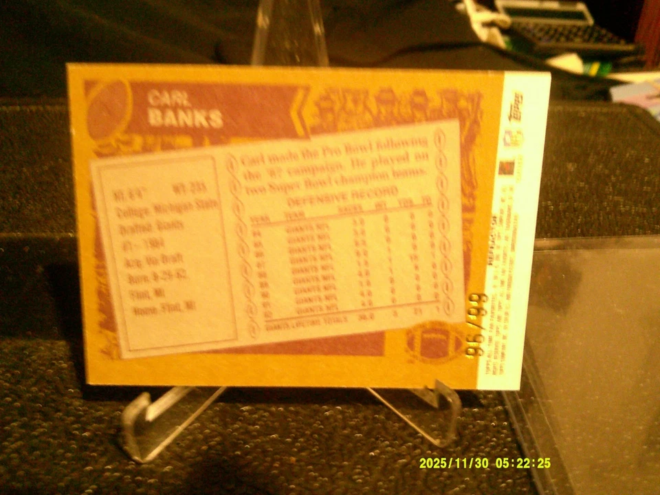 Topps Fan Favorites Football GIANTS Great Carl Banks REFRACTOR Very RARE 96/99 - Image 3 of 3