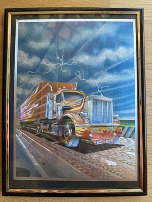 Bild US TRUCK bunt 3d reflektierend highway rout 66 rahmen Flamen Wolken 18 X 24