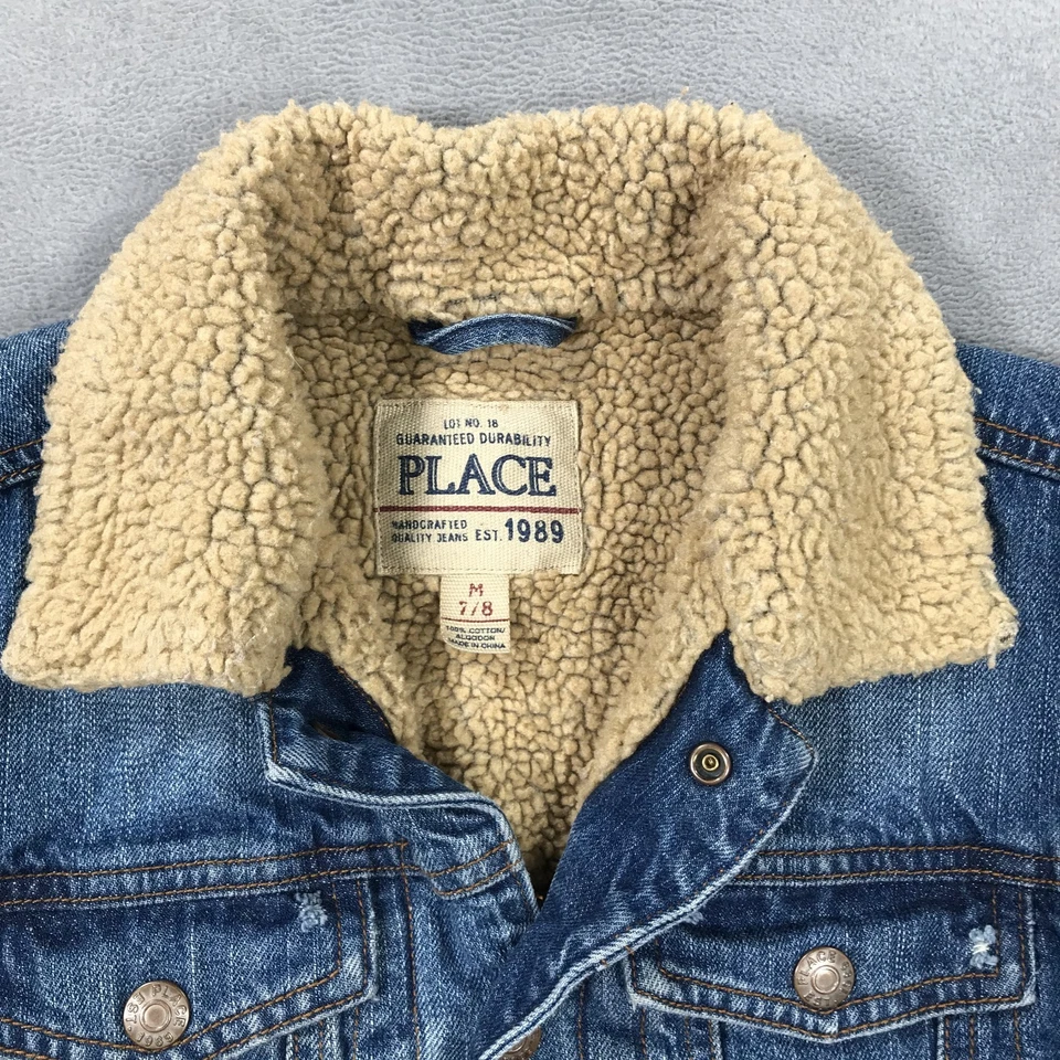 Chaqueta de mezclilla para niños Place Trucker niños 7-8 azul forrada Sherpa niño envejecido Foto 3 de 4