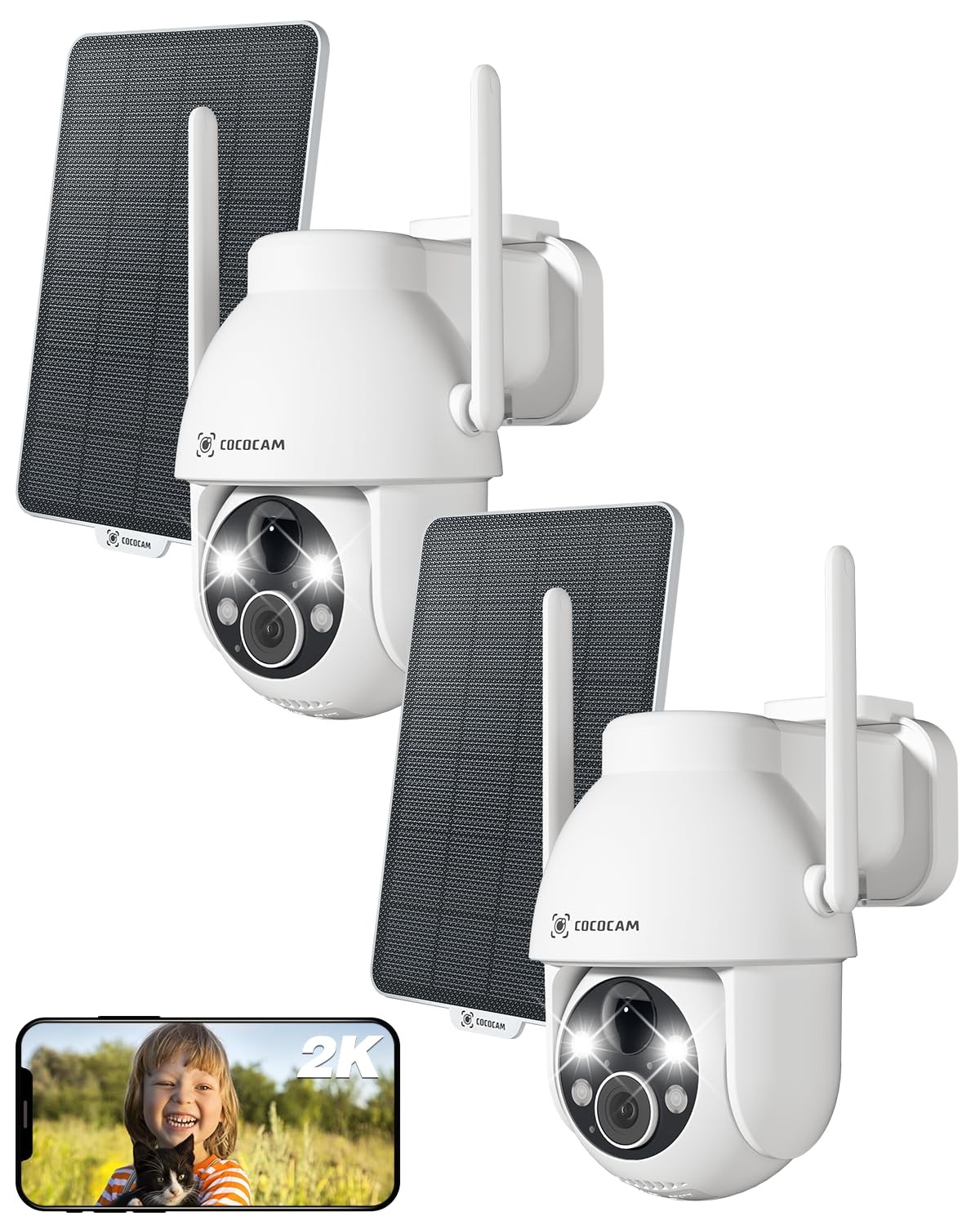 Sistema Videosorveglianza COCOCAM 2PCS 2K Solare PTZ Wireless