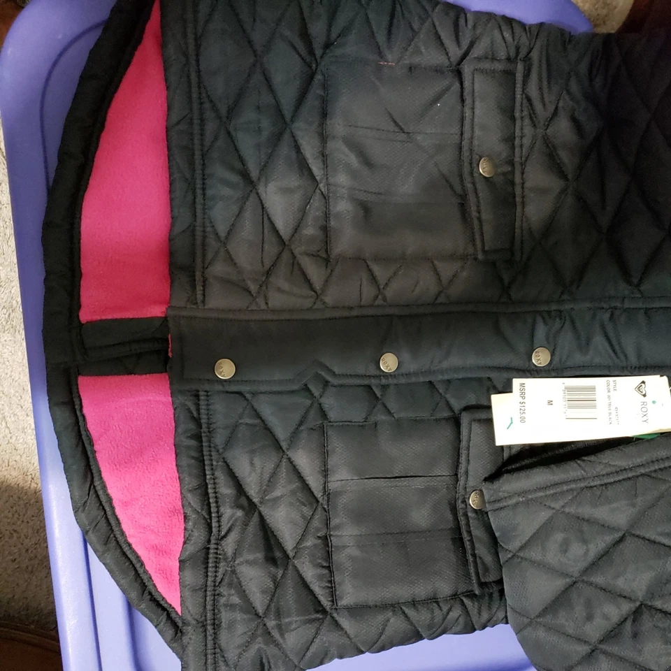 Abrigo ROXY Niñas Acolchado Forrado de Vellón Talla M Extraíble Piel Borde Capucha Nuevo con Etiquetas $125 Foto 4 de 4