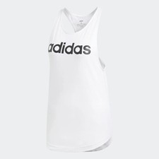 Image of adidas Women's Linear Loose Tank Top White Black Sleeveless Gym Vest DP2360