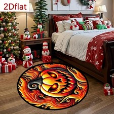 100cm 100cmFlame Pumpkin Round Mat, 0.47inch Thick Flannel, Plush Mat for Living