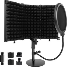 Microphone Isolation Shield with Pop Filter and Mic Stand, Sound Proof Mic Isola