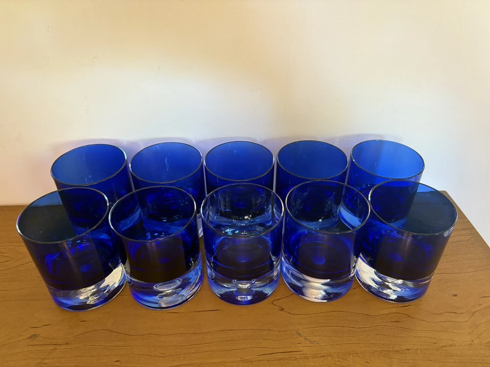 Set Of 10 Vintage Stockholm By BLOCK Double Old Fashion Glasses Cobalt Blue - Image 4 of 4