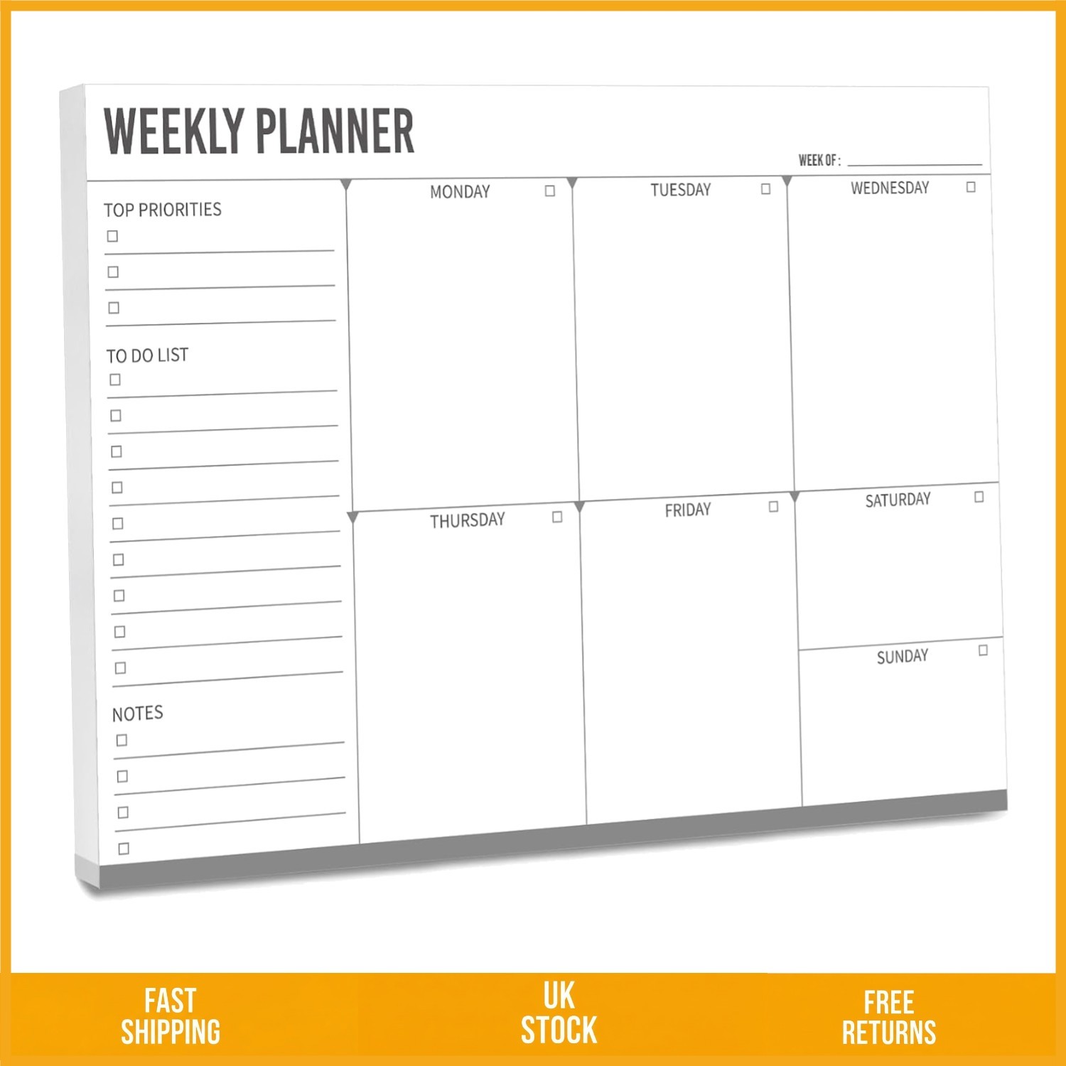 Undated Weekly Planner Pad A4 Desktop Organiser 52 Sheets 120gsm
