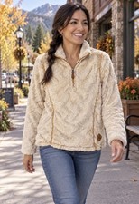 Simply Southern Cream Orange 1/4 Zip Fleece Pullover Sweater, Size Small