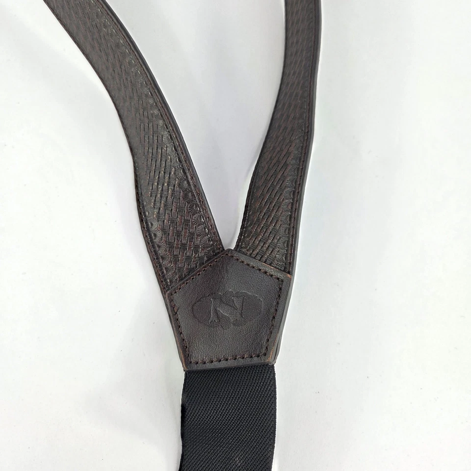 Nocona Belt Co. Western Leather Suspenders Basket Weave Brown Leather N8512402-X - Image 3 of 4