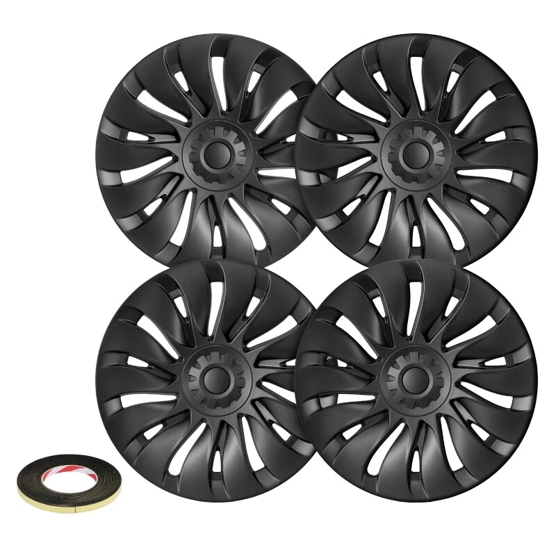 4X 19" Wheel Trim Hub Cover Replacement For Tesla Model Y 2018-2023 Matte Black - Image 4 of 4