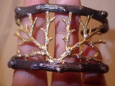 Designer Michael Aram 18k silver 2 tone 0.22ct diamond Enchanted Forest Cuff 68g