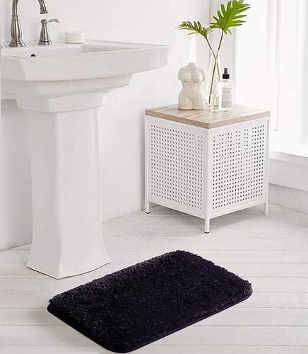Eloquence Black 17 in. x 24 in. Nylon Machine Washable Bath Mat for Bathroom - Picture 3 of 6