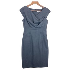 Calvin Klein Career Event Sheath Dress Women 2 Gray Stretch Cap Sleeve Cowl Neck