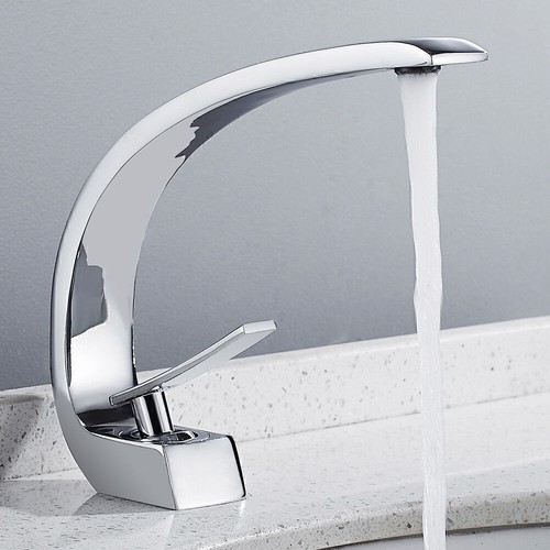 UK NEW Modern Bathroom Basin Taps Waterfall Sink Mixer Tap Mono Cloakroom Faucet - Picture 3 of 15