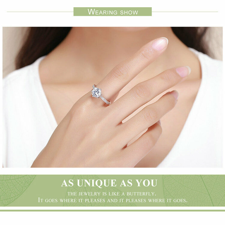 Voroco S925 Sterling Silver Wedding Finger Ring With White Voroco S925 Sterling Silver Wedding Finger Ring With White