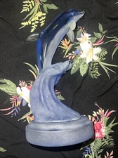 (CW) Vintage 11" Clear & Frosted Blue Acrylic Dolphin on Ocean Wave Figurine
