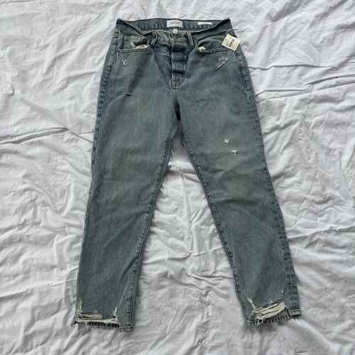 FRAME Le High Straight Jeans Womens 29 Blue Light Wash Distressed Stretch Denim